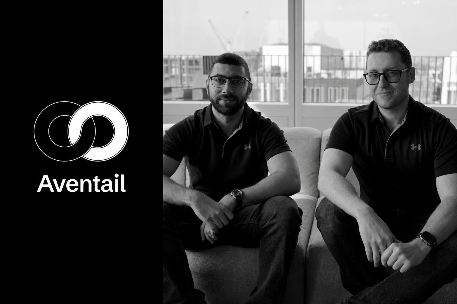 Aventail™ co-founders Saif Al-Ibadi, left, and Joe Ward, right, beside the Aventail™ logo.